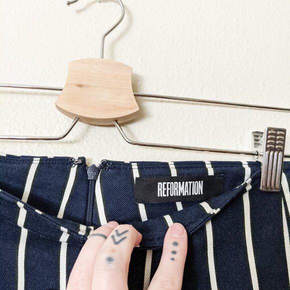 Reformation Navy Striped Cropped Pants - Picture 6 of 11